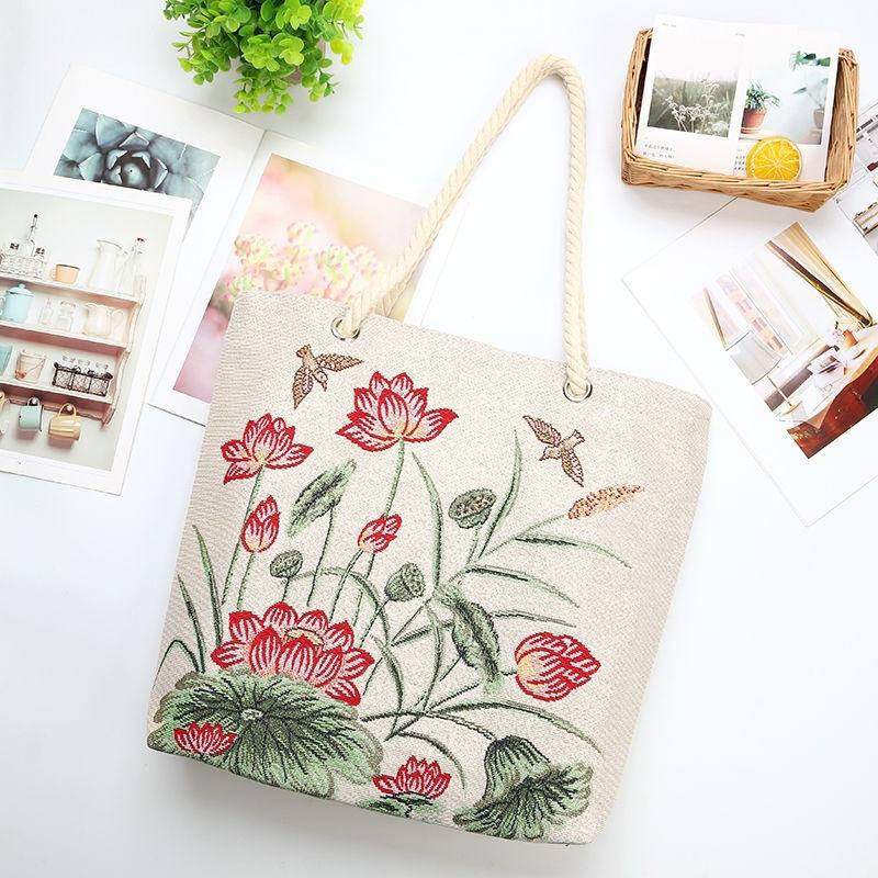 Ethnic style large shoulder bag South East Asia style double-sided embroidery cartoon animal elephant canvas bag female travel bag