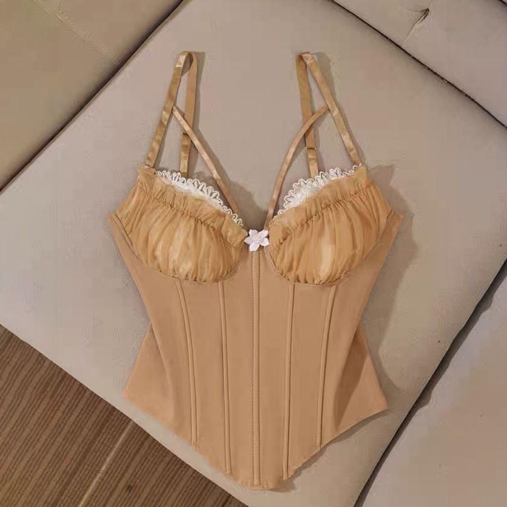 Ruffle Lace Corset Buckle Suspender Vest Spicy Girl Style Lace Flower Camisole  Spring Summer