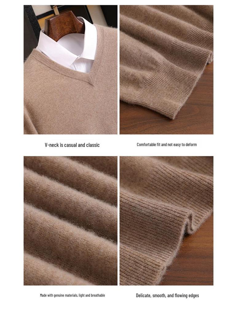 Men's V-Neck Loose Cashmere Knit Sweater - Autumn/Winter Base Layer