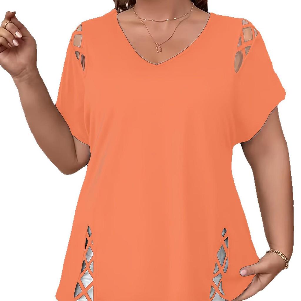 2026 Plus Size V-Neck Criss-Cross Strap Short-Sleeved Women's T-Shirt