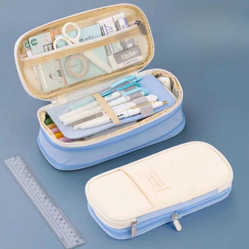 

Пенал на блискавці з сітчастими кишенями для студентів та офісного приладдя 1PC темно-синього кольору