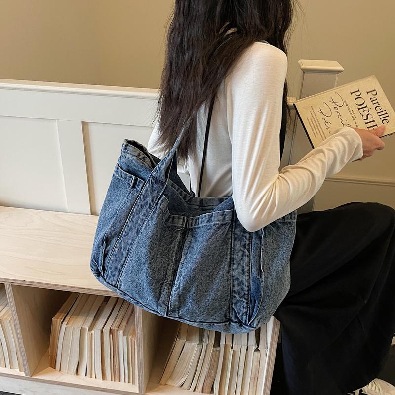 Denim-Tragetasche Damen-Umhängetasche Handtasche mit großem Fassungsvermögen