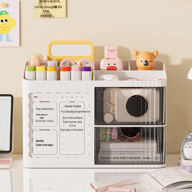 Student Dormitory Pen Holder & Transparent Drawer Storage Box: Multi-functional, Stackable, Office Organizer