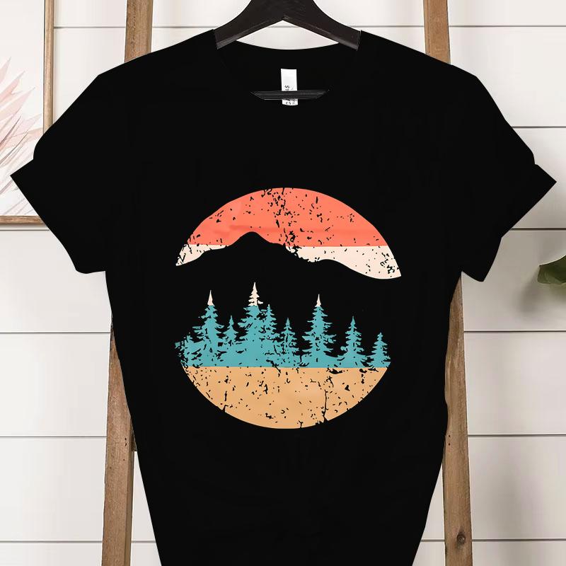 Vintage Adventure Mountain Graphic T Shirts Women Funny Nature Lover Gift Classic Tops Woman Adventure Outdoors Mountain Tshirt