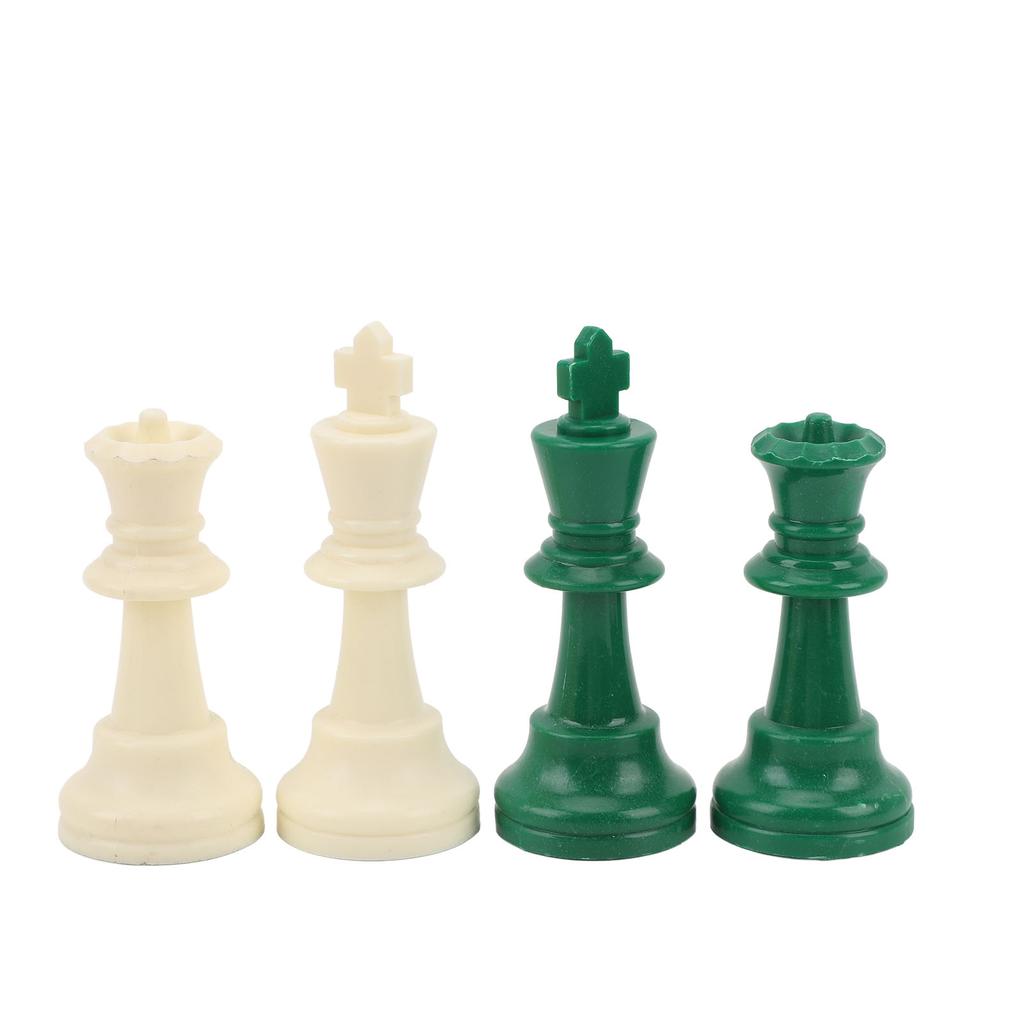 32PCS International Chess Pieces Green and White Chess Figures Felt Bottom Plastic Chess Figurine Piece Set