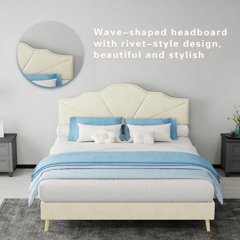 Modern minimalist soft bed, comfortable headboard, 140*200CM, beige, low box bed frame does not include gas rod, include 140*200cm mattress.