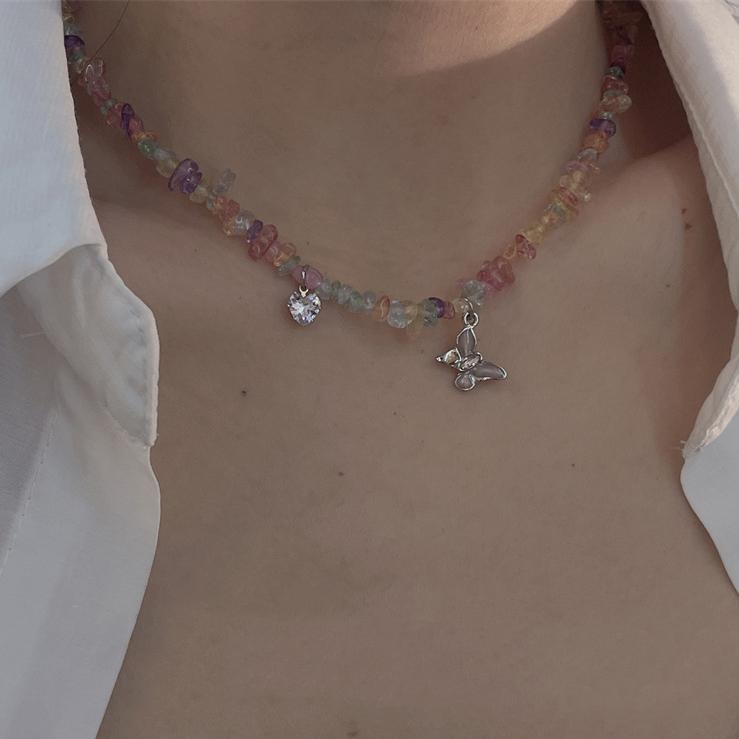 

Модное цветное ожерелье с кристаллами и бисером неправильной формы, регулируемое ожерелье с подвеской в ​​виде бабочки и бабочки, женские украшения