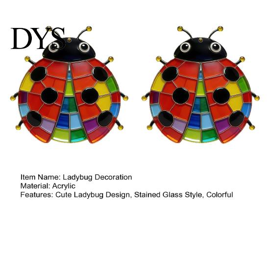 Outdoor Wall Art for Fence 2Pcs Colorful Acrylic Ladybug Stickers, Adhesive Insect Stained Glass Style Decor Cute Decoration Garden 2D Hanging