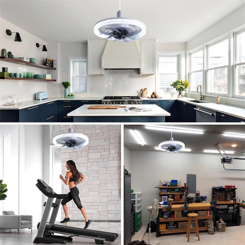 Modern Flush Mount Ceiling Fan with LED Light Remote Control Dimmable E27 Socket Smart Electric Fan for Bedroom Living Room