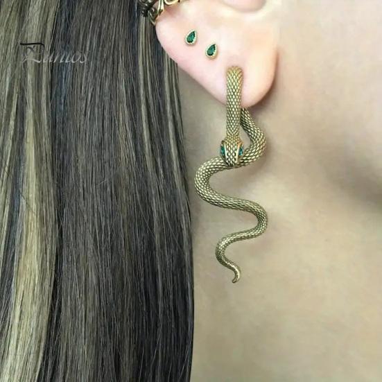 Silver Serpent Ear Jewelry 1 Pair Vintage Gothic Snake Earrings, Retro Punk Front Back Personalized Cuffs for Girls Stud Halloween Animal Statement