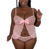 [LittleForBig] Women's 2-Piece Lingerie Set [Rabbit Moon Print] Sleepwear with Lace Hem and Front Opening, Straps, and V-Neck Underwear, Size M