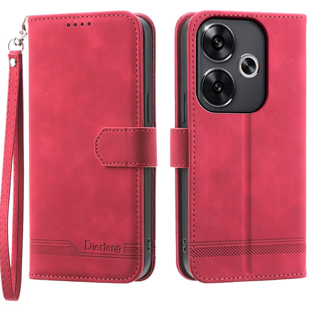 DIERFENG DF-03 For Xiaomi Redmi Turbo 3 5G/Poco F6 5G Leather Case Lines Imprint Wallet Phone Cover