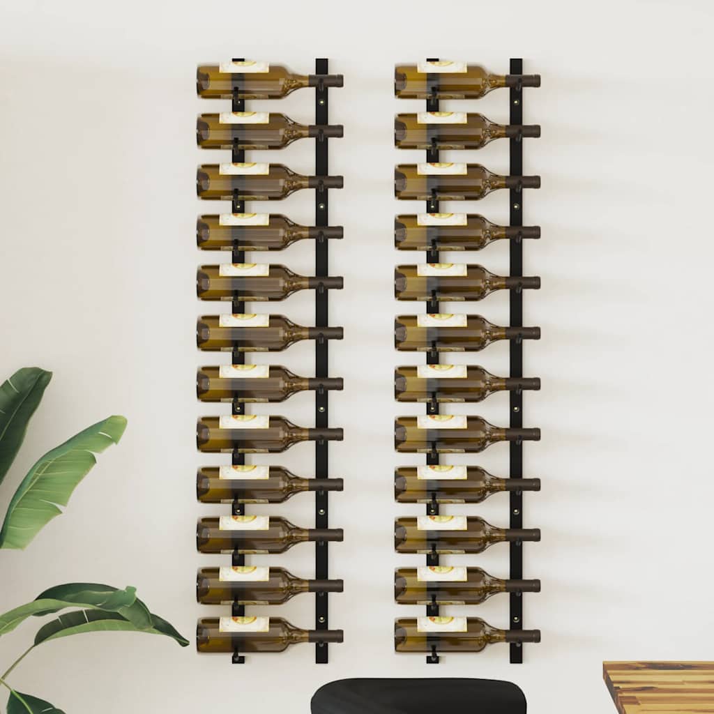 Wall Mounted Wine Rack for 12 Bottles 2 Pcs Black Iron