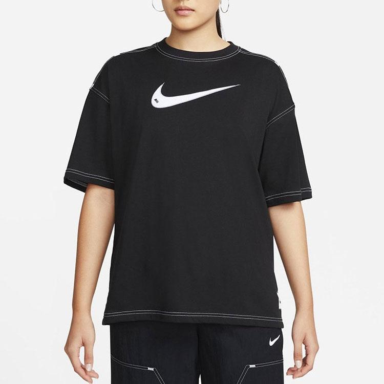 Nike SS22 Tričko s potiskem loga, ležérní kulatý výstřih, krátký rukáv, dámské topy, černé DM6212-010