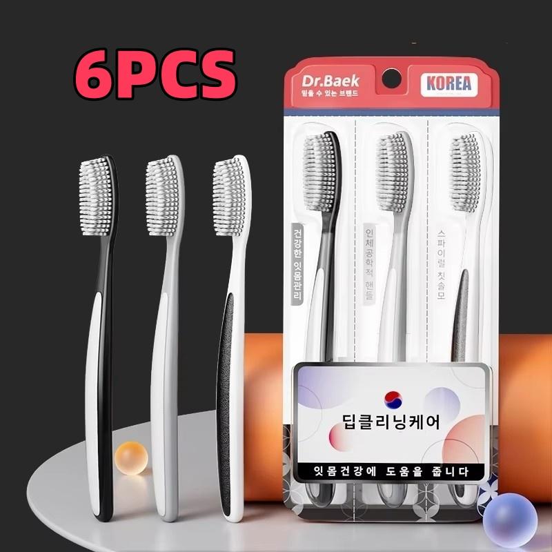 

6Pcs Adult Ergonomic Long-Handled Soft-Bristled Toothbrush with Extra-Long Brush Head, Non-Slip Handle, Gentle Gum ProtectBoth Men and Women