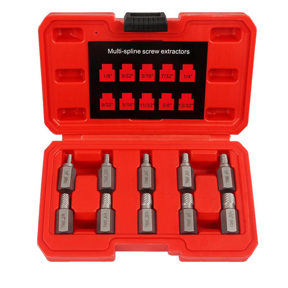 

10Pcs Screw Extractor Set Damaged Broken Bolt Screw Extractor Hex Head Extractor Remover Center Drill Damaged Bolts Remover Tool China Mainland