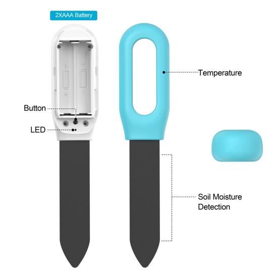 Soil Moisture Sensor Wireless Plant Humidity Temperature Detector 2-in-1 LED Intelligent Measuring Instrument for Potted Plants Greenhouse