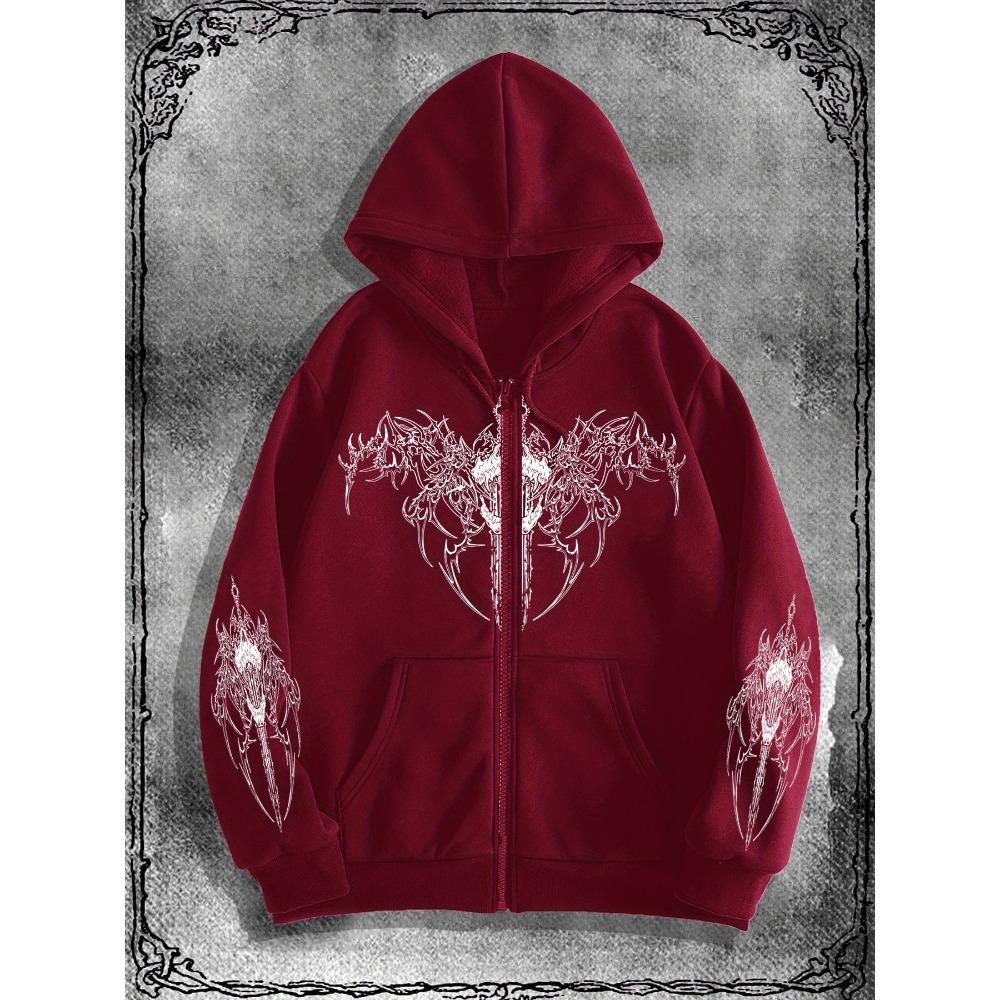 Una Felpa con Cappuccio e Zip alla Moda Originale a Tema Oscuro, Perfetta per Occasioni Casual e una Scelta alla Moda per lo Street Style