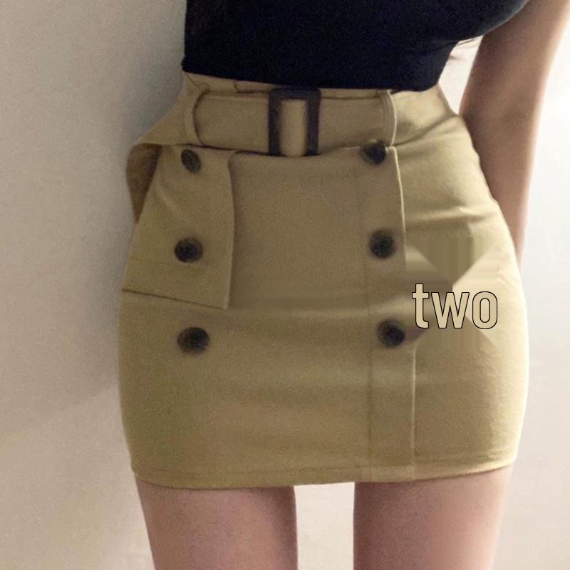 Korean Dongdaemun High-Waisted Belted Double-Breasted Slimming Skirt for Women