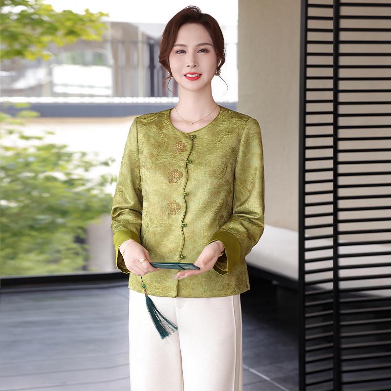

2026 Chinese Jacquard Spring Jacket for Middle-Aged & Elderly Women XL (105-120 kg)