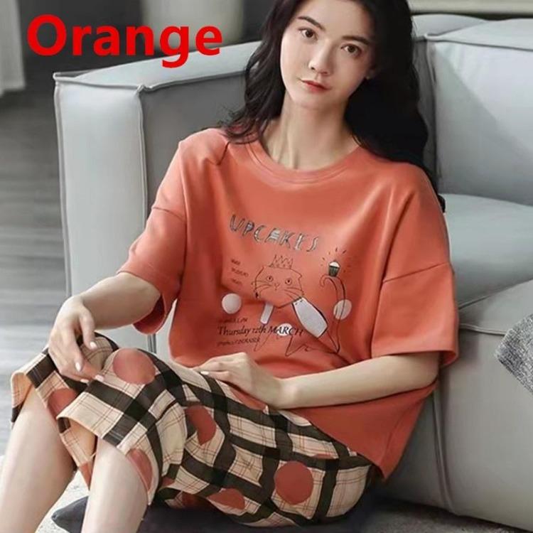 Women's Cute Cartoon Print Pajamas Set 2PCS Plus Size Sleepwear Short Sleeve Shorts Fashion Casual Home Comfort Femme