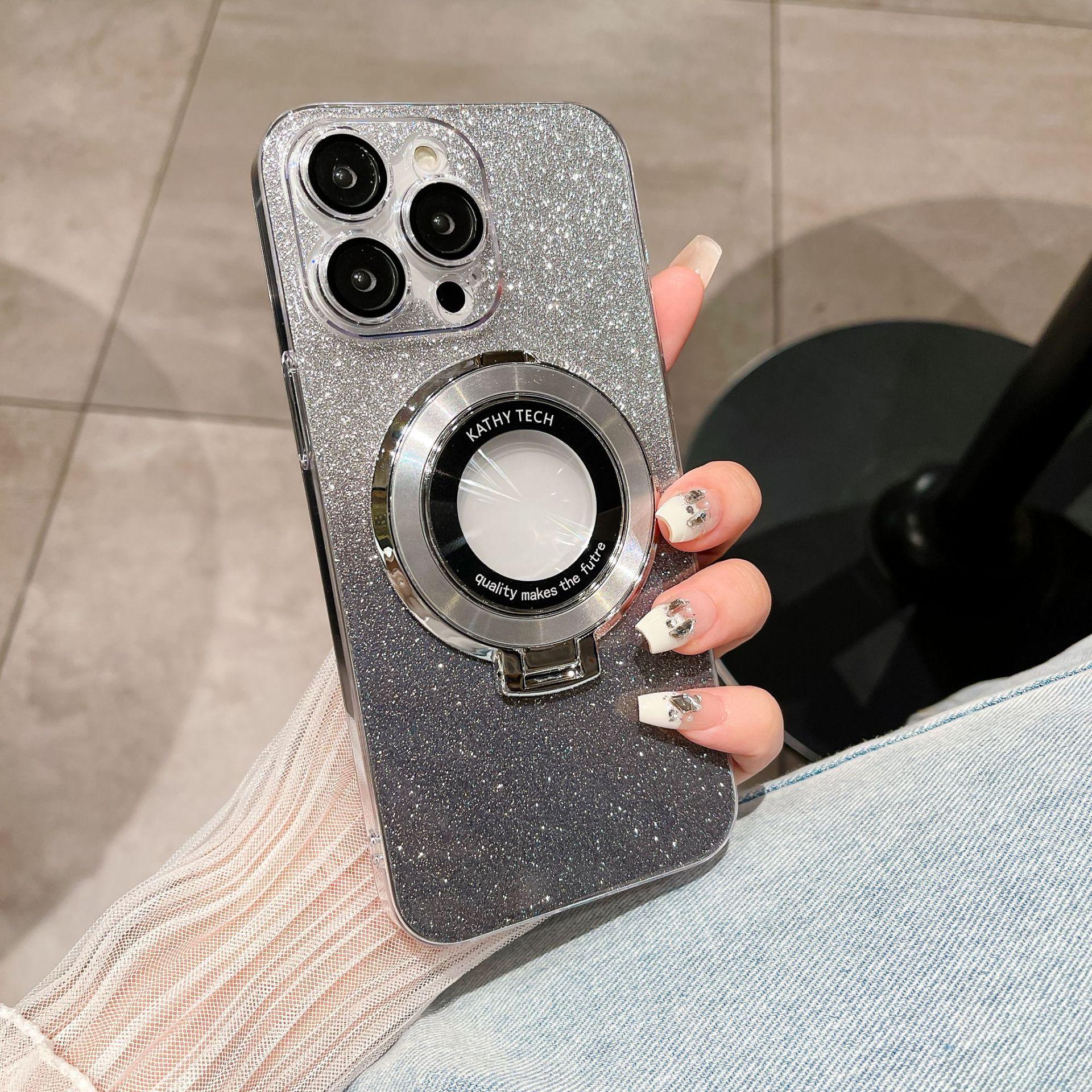 

Applicable To Apple 16 Flash Powder Mobile Phone Case Magnetic Suction Bracket IPhone 15 ProMax Electroplated PC Anti Fall 14 Protective Case iPhone12promax