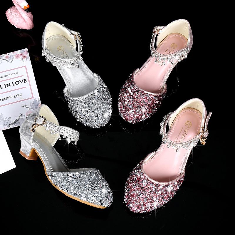 Girls' Pink Rhinestone Princess Sandals - Breathable & Fashionable Korean Style for Medium and Large Children's Summer Performance