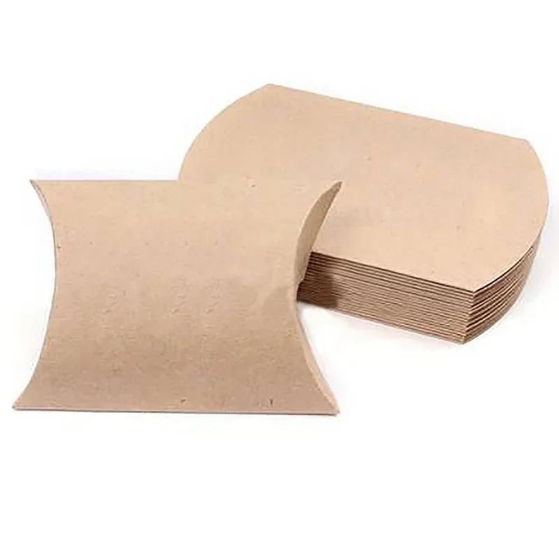 50pcs Kraft Paper Pillow Boxes Wedding Party Favor Candy Box Holiday Birthday Supplies Packaging Mystery Box Paper Bag