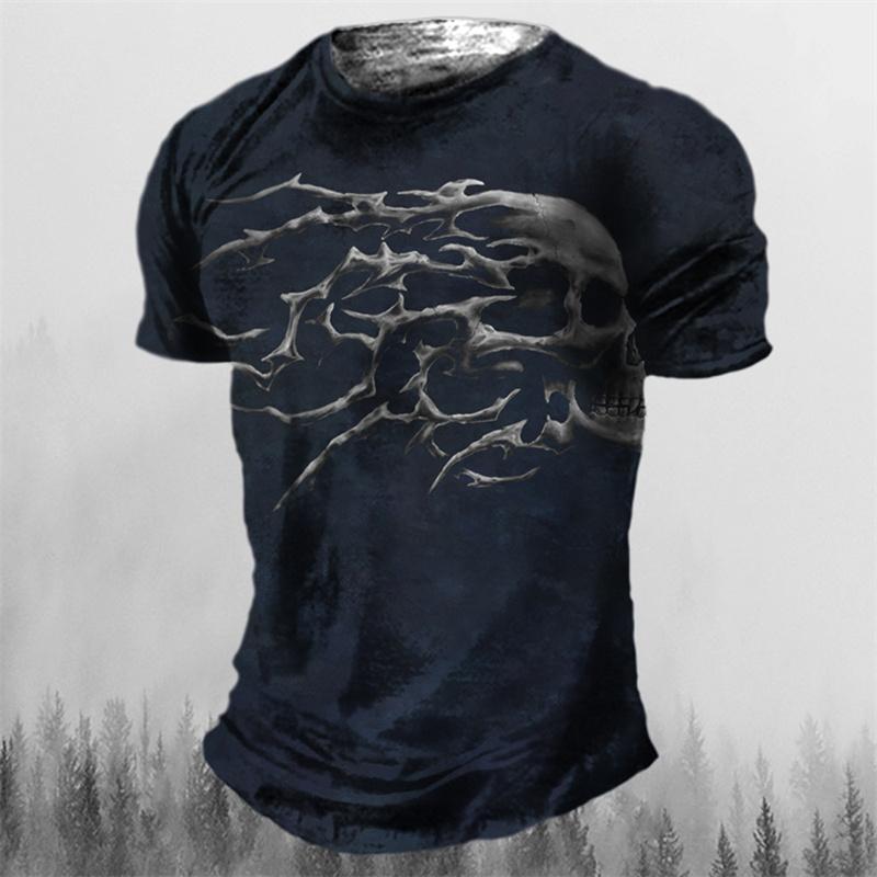 Men's Retro Skull Pattern T-shirt Horror Print Men Tops Hip-hop Rock Street Outfit O-neck Short Sleeved T-shirt Oversized Tshirt