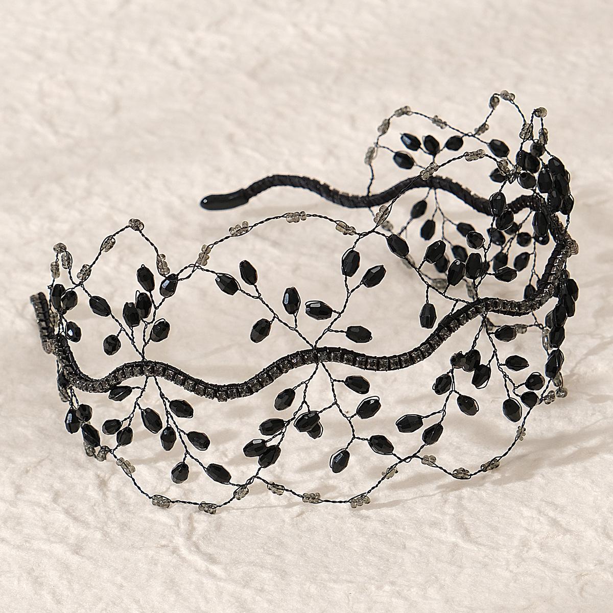 

Винтажная черная корона-повязка на голову для невесты, свадебная тиара ручной работы, цветок, кристалл, стразы, повязка на голову для девочки