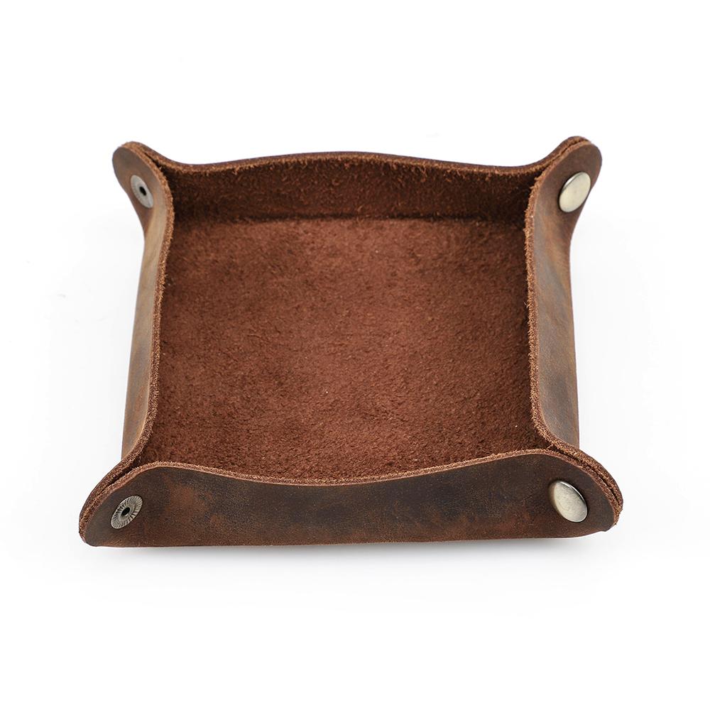 Creative Genuine Leather Valet Snap Tray Home Ofiice Desk Organizer Jewelry Pen Key Coin Desktop Storage Tray Folding Storage