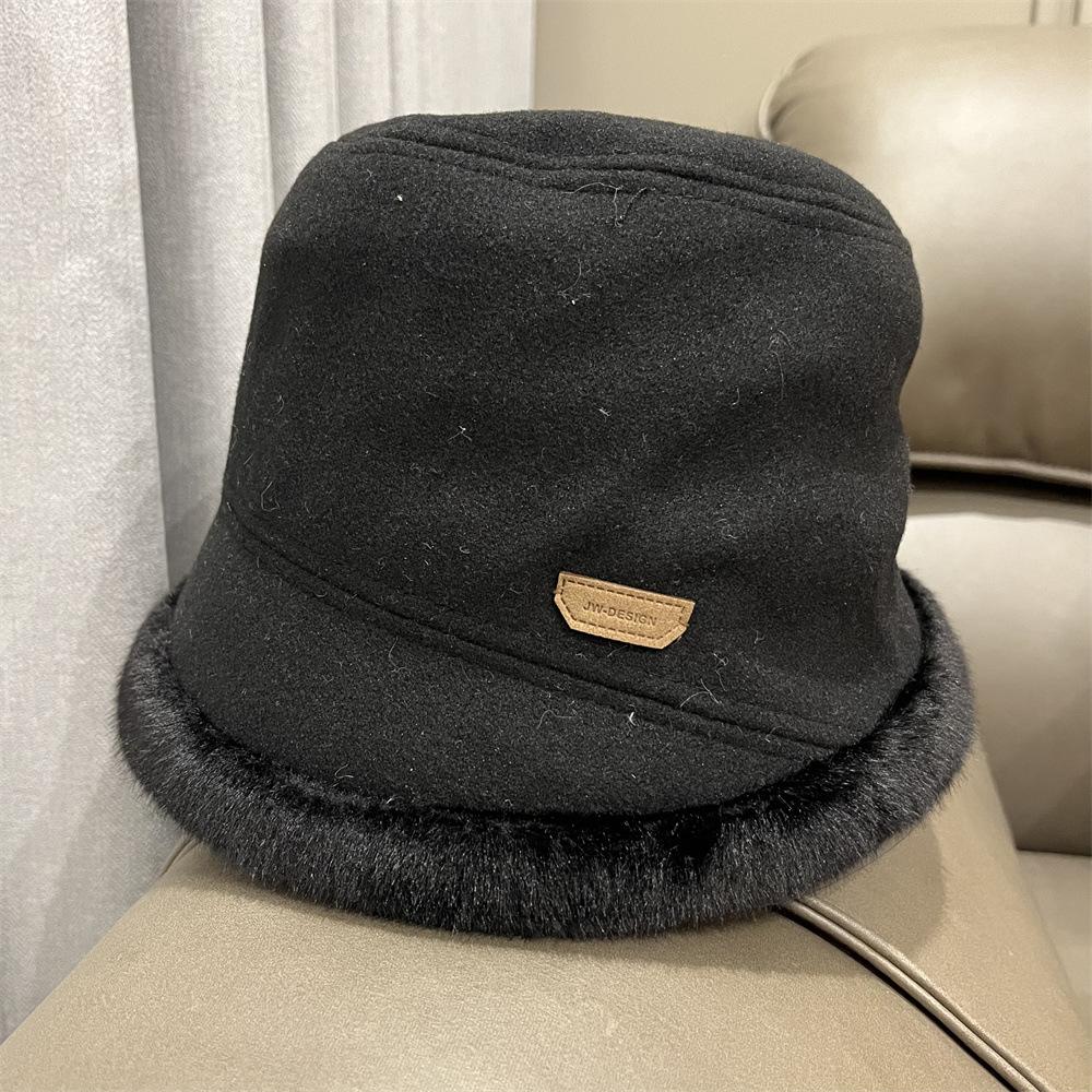 

Fashion plush hat women s new winter thickened warm simple bucket hat shows small face versatile basin hat tide Adult average size чёрный