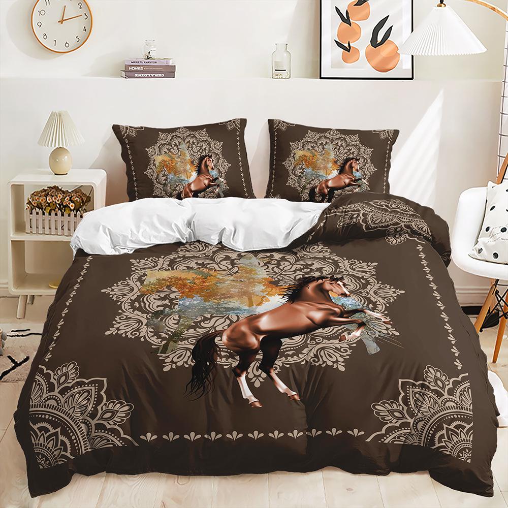 Quilt Cover Animal Horse Bed Cover Pillowcase Digital Printing Bedding Three-Piece Set