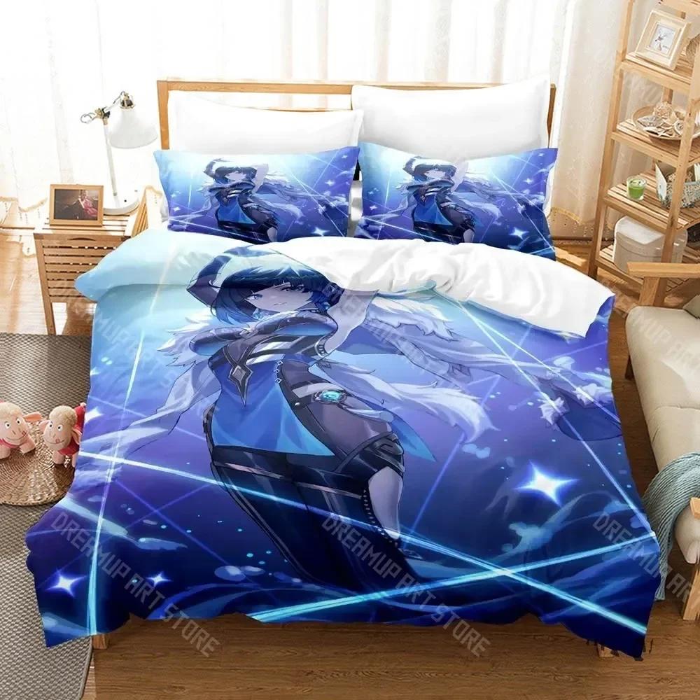 3D Print Anime Game Yelan Genshin Impact Bedding Set Boys Girls Twin Queen King Size Duvet Cover Pillowcase Bed Boys Adult