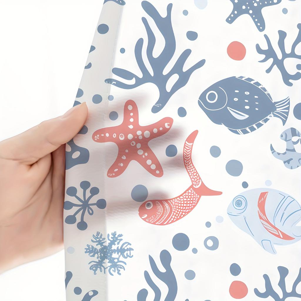 Cartoon Starfish Coral Reef Pattern Curtains Polyester Fabric Suitable Bedroom Living Room Curtain For Made Of Machine Washable