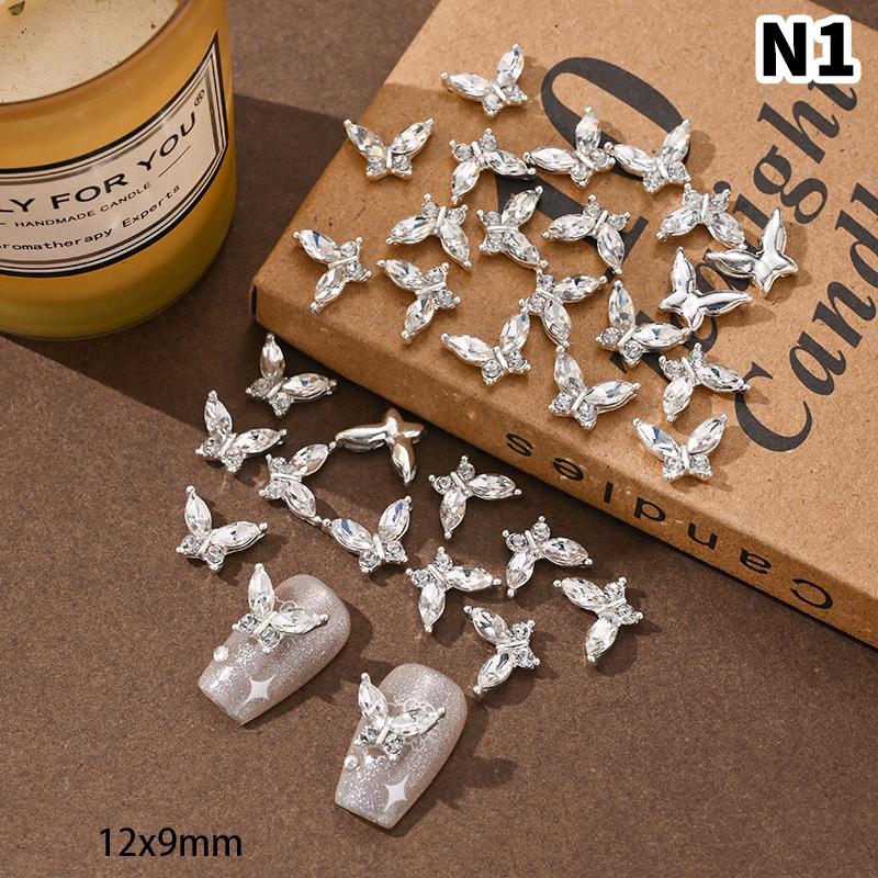 5Pcs Simulated Alloy Butterfly Nail Art Decorations Light Luxury Butterfly Glass Rhinestone Inlaid Nail Charms Accessories DIY