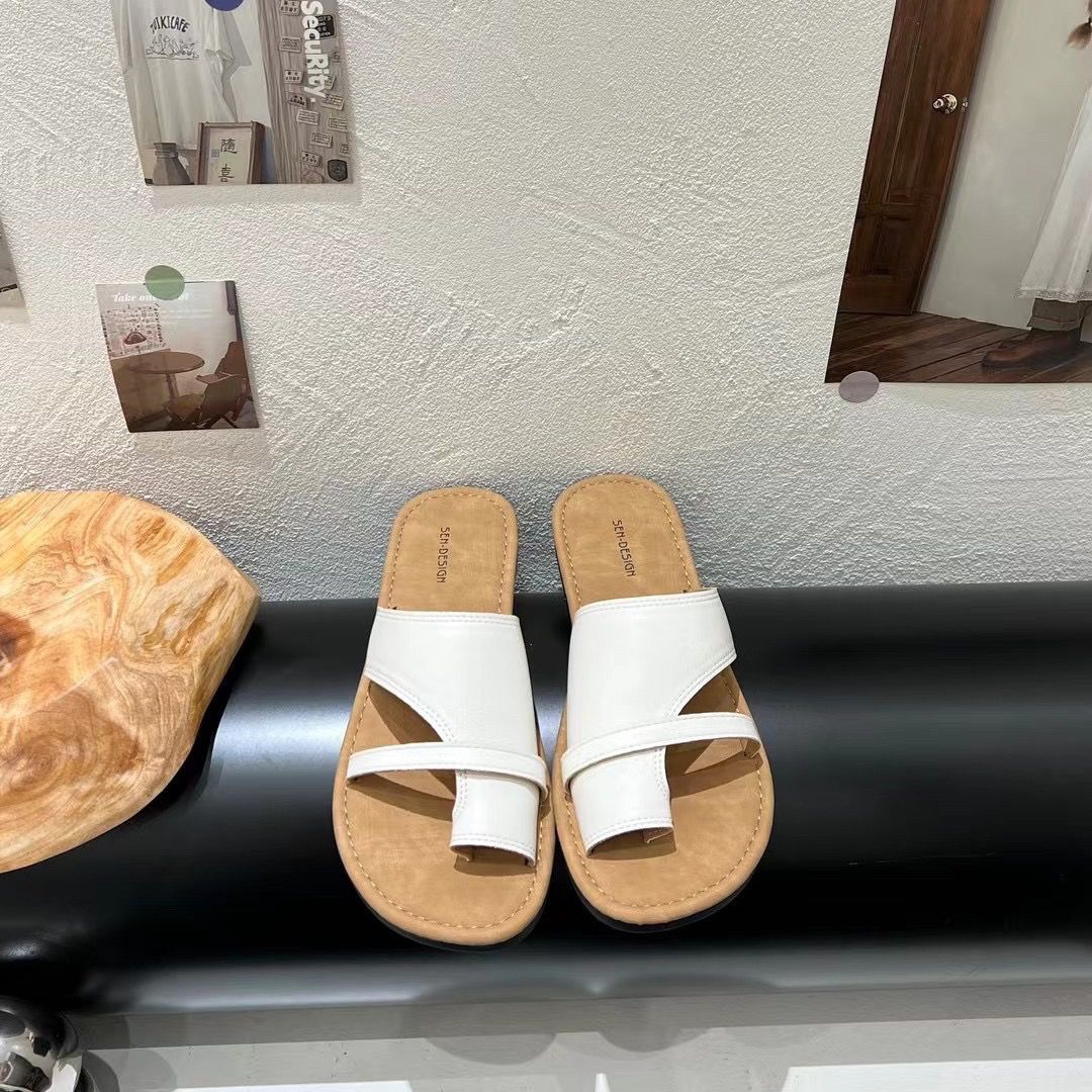 

Slip-On Sandals Women Casual Pu Leather Strap Slippers Summer Flat Heel Sandals Fashion Dress Flip Flops Beach Shoe Femme Slides 40 белый