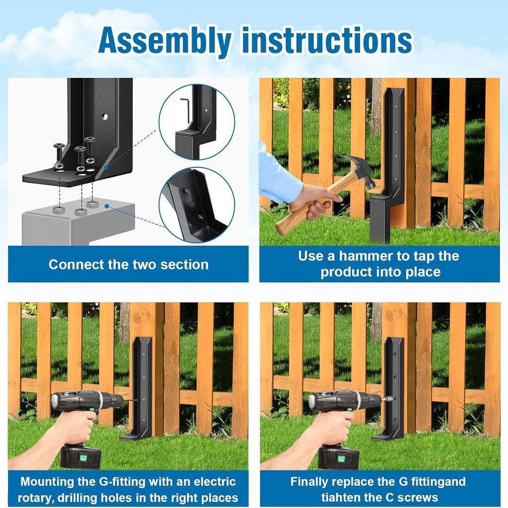 Heavy-Duty Ground Anchors: Inclined Wooden Stake Fence Repair & Thickened Metal Hardware Tools