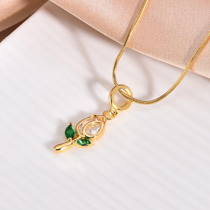 18k Gold Plated Copper Zircon Necklace: Fashionable, Non-Fading, Lightweight Clavicle Chain Jewelry