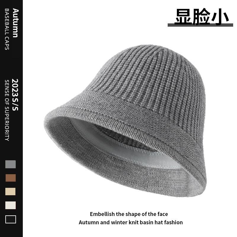 Women S Solid Knit Bucket Hat Korean Style Versatile Face Slimming Winter Hat