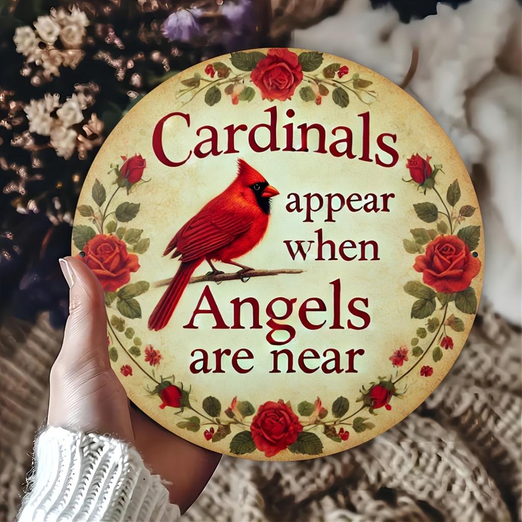 HD Tin Sign Cardinals Appear When Angels Are Near Round Vintage Metal Wall Art Retro Home Decor