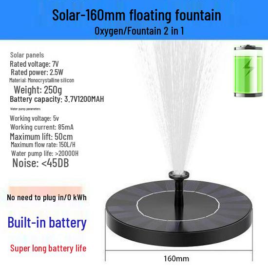 New Round Solar Bird Bath Fountain with Floating Pump and Light