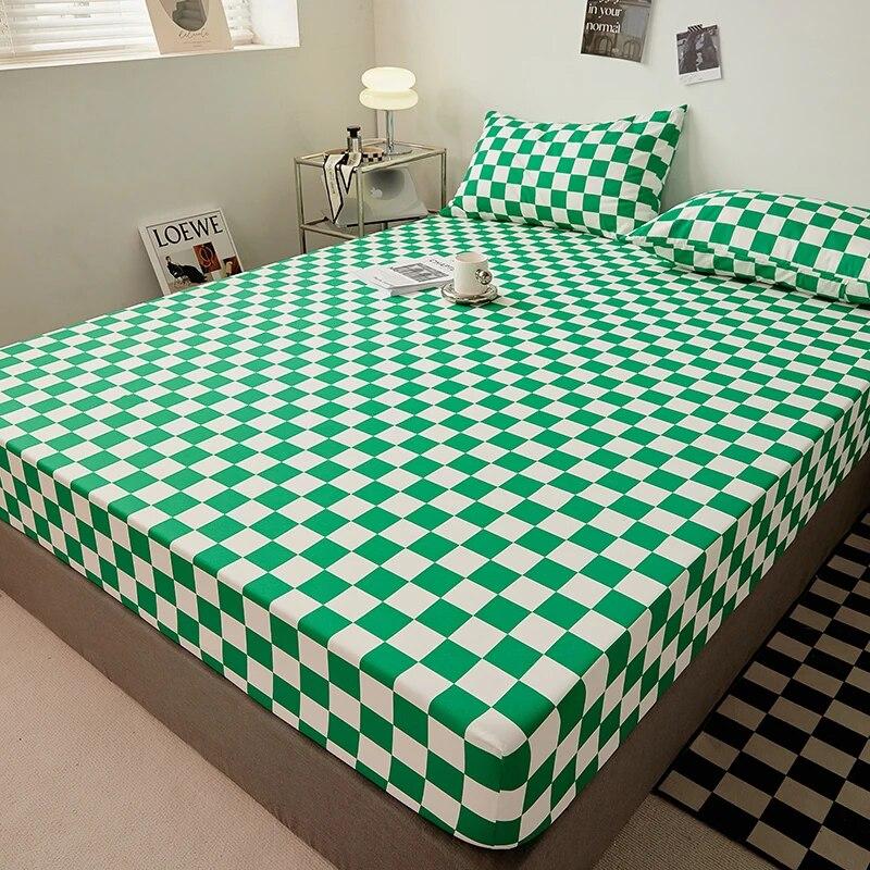 Cotton Fitted Sheet Soild Color with Elastic Band Non Slip Adjustable Mattress Cover Soft Comfortable for Double King Queen Size