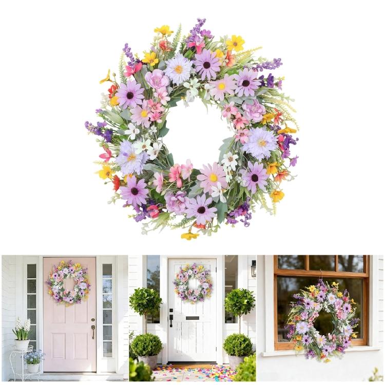 Delicate Violets Pink Blossoms Wreath Silk Flower Garlands Elegant Door Hanging Ornament Outdoor Garden Decoration