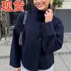 Womens Short Wool Blend Coat With Stand Collar Single Button Casual Chic Outerwear 2025