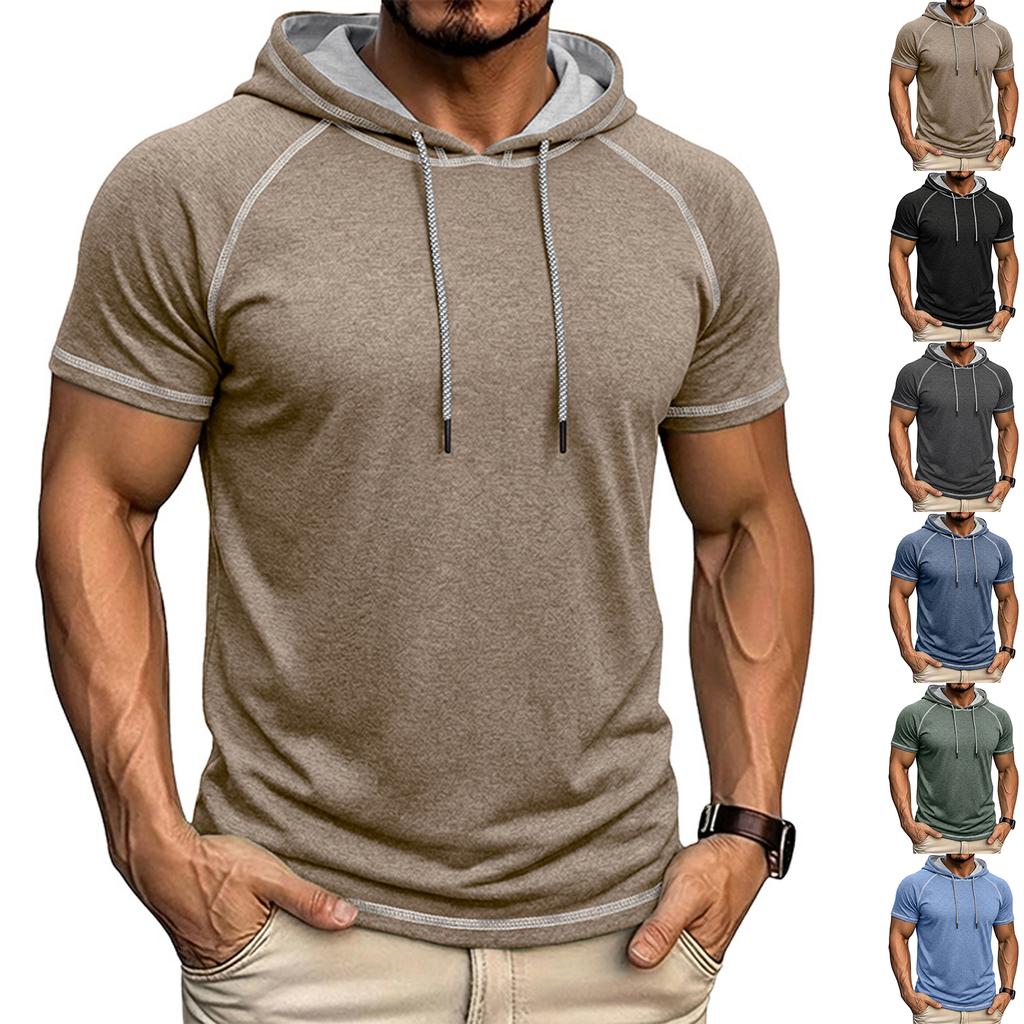 Men's Casual Sports Fitness Hooded Short-sleeved T-shirt