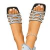 Women's Wide Width Crystal Embellished Slides - Solid Color Lightweight Mules for Summer, Casual Flat Sandals