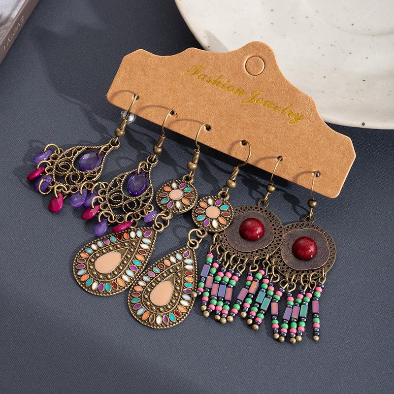 Retro Boheemse Oorbellen Set Etnische Stijl Franje Oorbellen Niche Creatief Veelzijdig Gepersonaliseerde Oorbellen