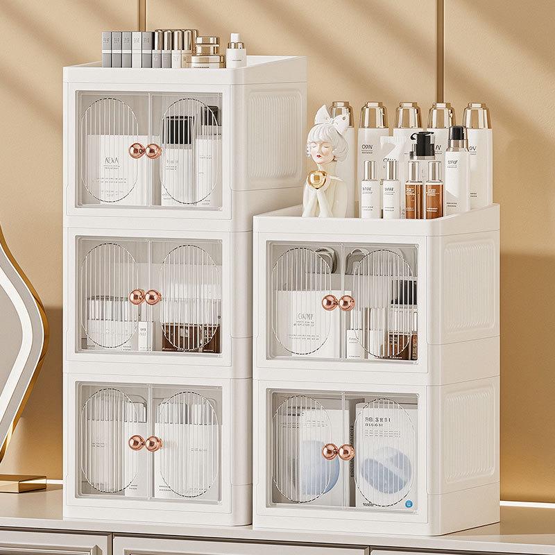 Desktop Multi-Layer Storage Box for Cosmetics, Stationery, and Skincare - Dustproof Push-Door Design