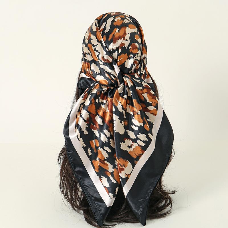 Leopard Print 90*90cm Square Women Silk Scarf Hijab Shawl Kerchief Hair Towel Soft Neck Headband Bandana Scarves Wrap
